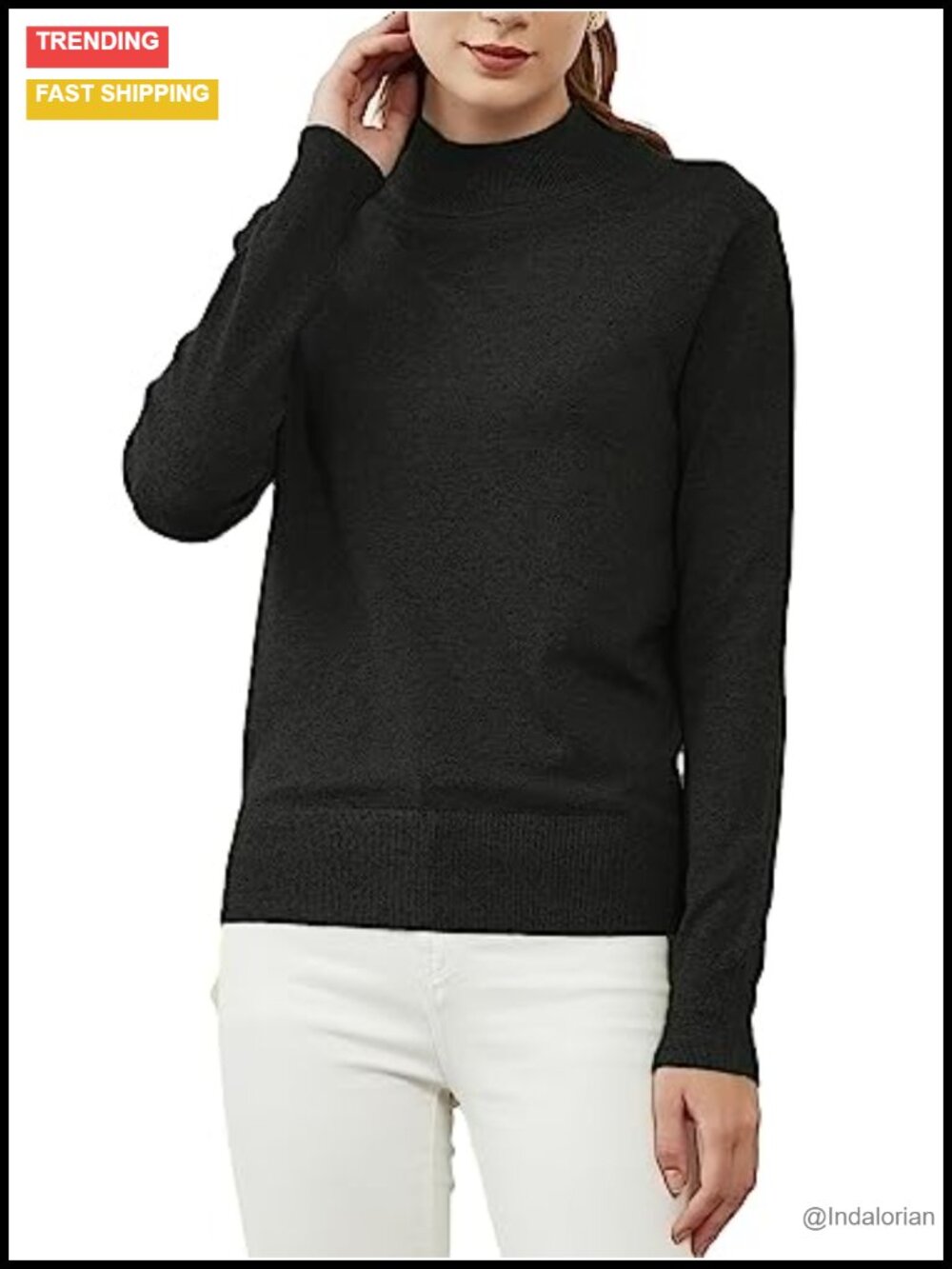 Womens Mockneck Sweater Lightweight Long Sleeve Pullover Knit Jumper